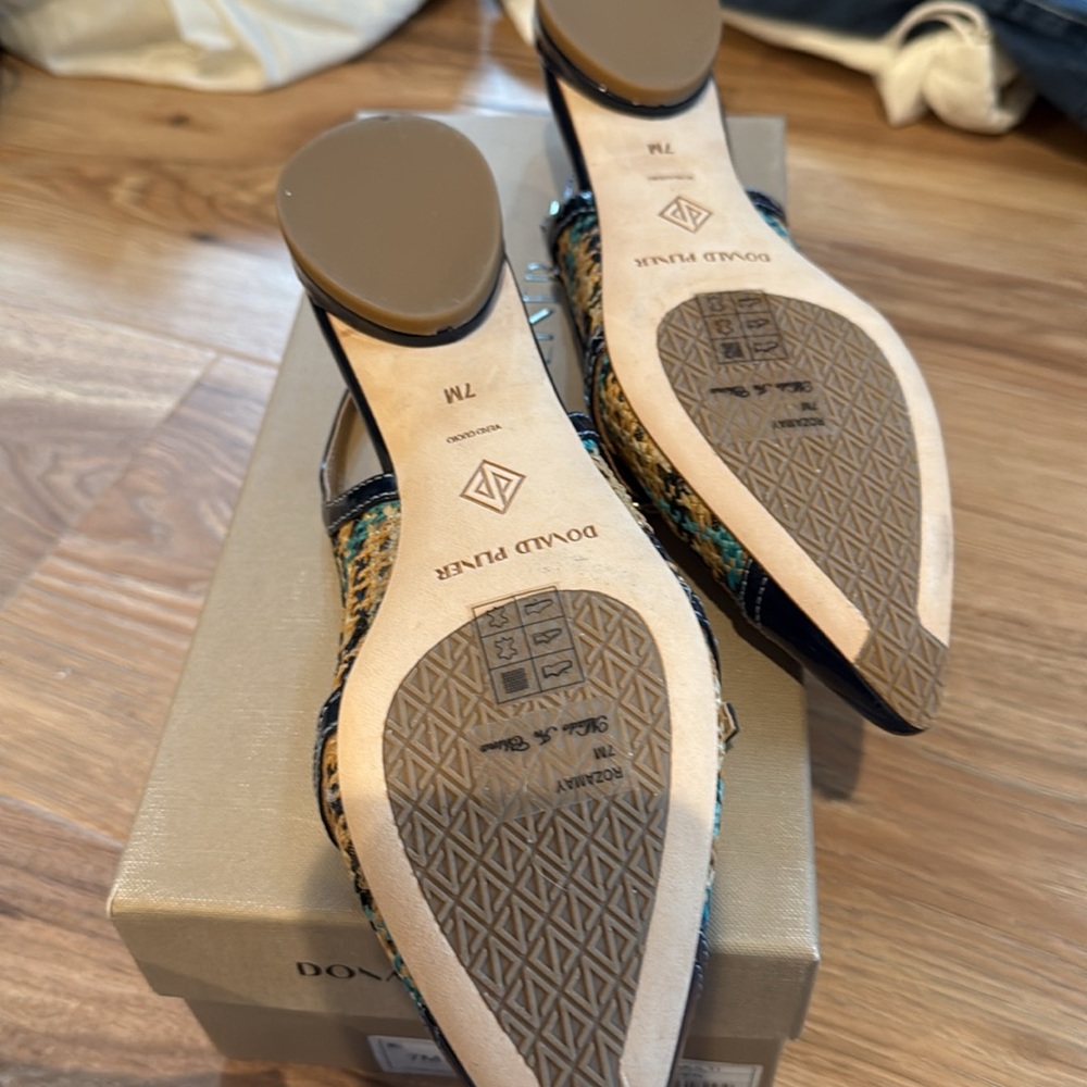 Donald Pliner sling backs.  New in box.  Navy multi, woven.  Size 7. - Picture 2 of 6